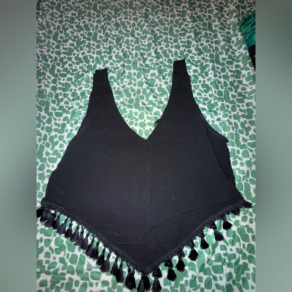 H&M Black Tank Top with Tassel Detail